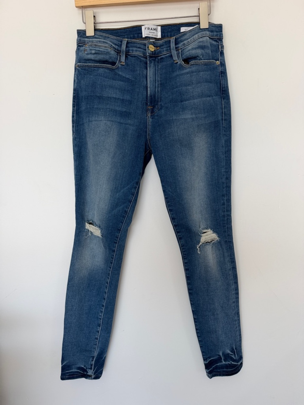 Frame Denim Le high Skinny Distressed Jeans in Blue Wash 30